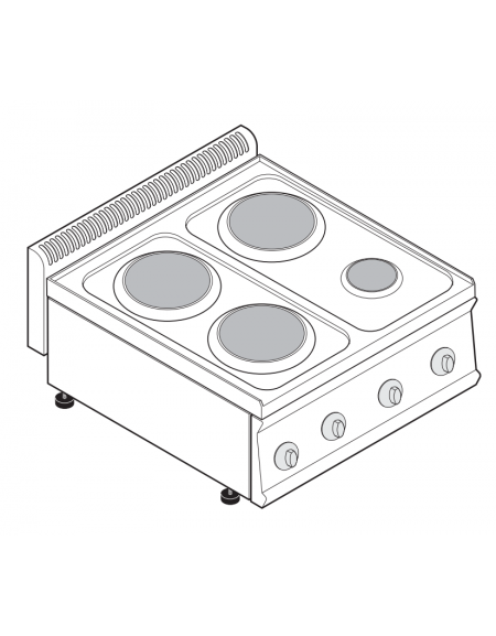 Cucina elettrica da banco trifase-7,5kw, 4 piastre 3xØ22 + 1xØ15 - cm 70x70x28h