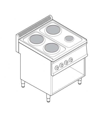 Cucina elettrica trifase-7,5kw, 4 piastre 3xØ22 + 1xØ15, su vano aperto cm 69,5x57x40 -cm 70x70x85h