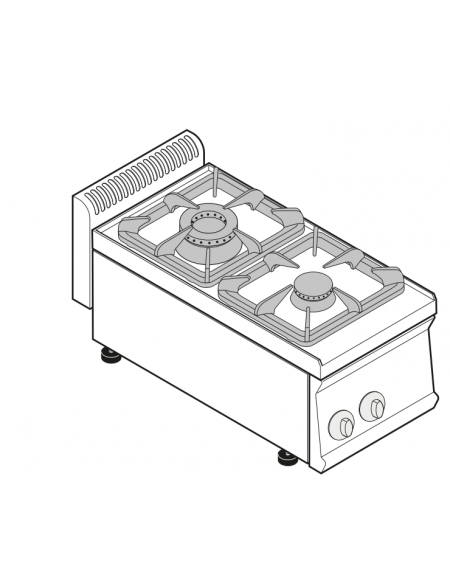 Cucina a gas 2 fuochi, potenza fuochi aperti 1x7,2kw + 1x3,3kw - cm 35x70x28h