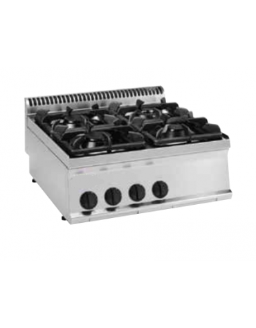 Cucina a gas 4 fuochi, potenza fuochi aperti 1x7,2kw+1x3,3kw+2x4,5kw - cm 70x70x28h