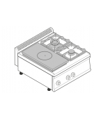 Cucinaa gas 2 fuochi +  tuttapiastra cm 30,9x55,4, potenza fuochi aperti 1x7,2kw + 1x3,3kw - cm 70x70x28h