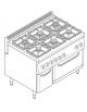 Cucina a gas 6 fuochi, forno elettrico GN 2/1, fuochi aperti 2x7,2kw+2x3,3kw+2x4,5kw - cam. forno cm 57,5x65x30 - cm 105x70x85h