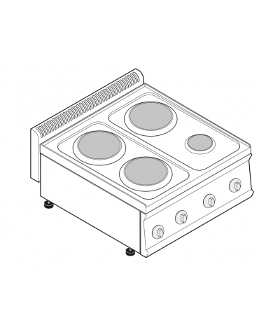 Cucina elettrica da banco trifase-9,3kw, 4 piastre 3xØ22 + 1xØ15 - cm 70x70x28h