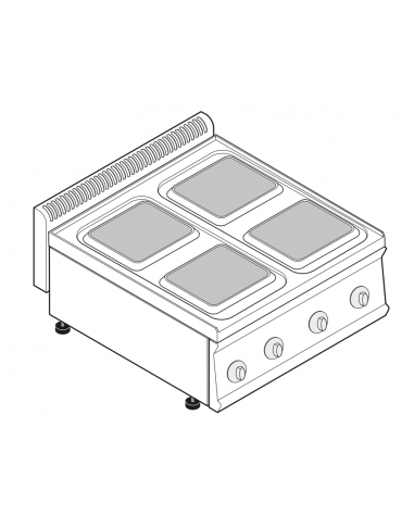 Cucina elettrica da banco trifase-10,4kw, 4 piastre cm 22x22 - cm 70x70x28h