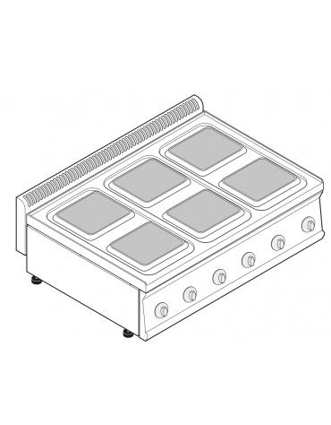Cucina elettrica da banco trifase-15,6kw, 6 piastre cm 22x22 - cm 105x70x28h