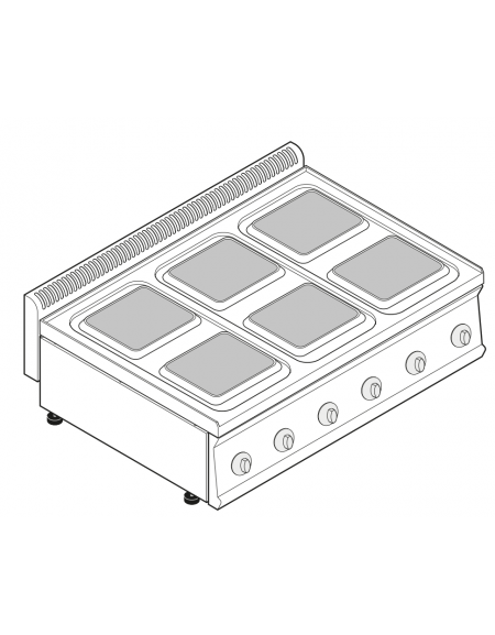 Cucina elettrica da banco trifase-15,6kw, 6 piastre cm 22x22 - cm 105x70x28h