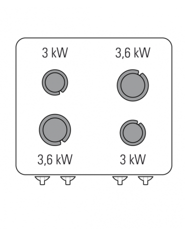 Cucina a gas da banco 4 fuochi, potenza fuochi aperti 2x3kw + 2x3,6kw - cm 70x60x30h