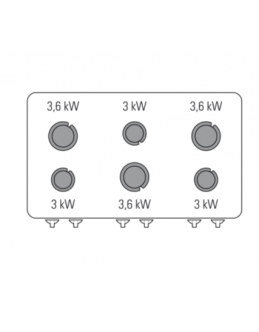 Cucina a gas 6 fuochi da banco, potenza fuochi aperti 3x3kw + 3x3,6kw - cm 105x60x30h