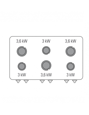 Cucina a gas 6 fuochi, 3x3Kw + 3x3,6KW - su forno elettrico ventilato, camera cm 46x41,5x32h - cm 105x60x85h