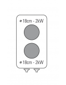 Piano di cottura elettrico monofase-4kw, 2 piastre Ø cm 18 - cm 35x60x30h