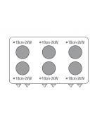 Cucina elettrica da banco in acciaio Inox, 6 piastre ermetiche tonde Ø cm 18 - potenza Kw 12 trifase - cm 105x60x30h