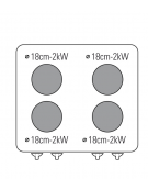 Piano di cottura elett. trifase-10.5kw, 4 piastre Ø 18, forno elettrico con camera cm 46x41,5x32h ventilato - cm 70x60x85h