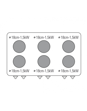 Cucina elettrica trifase-6x2kw, 6 piastre Ø 18, forno elett., camera cm 62x41,5x30,5h ventilato - cm 105x60x85h