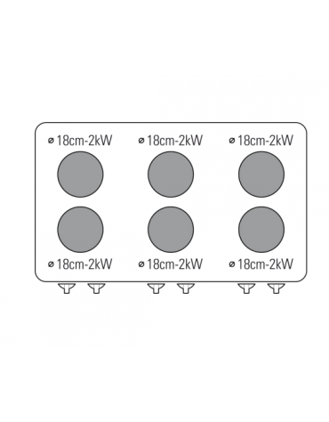 Cucina elettrica da banco trifase-12kw, 6 piastre Ø cm 18 - cm 105x65x28h