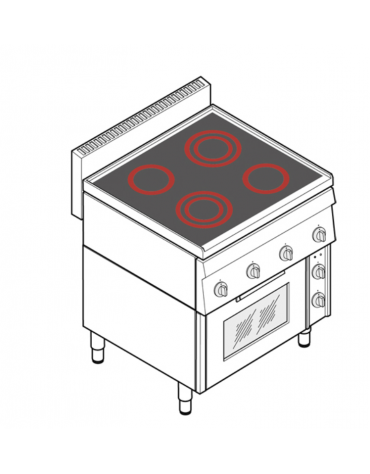 Cucina elettrica  in vetroceramica trifase-11,1kw, 4 zone di cottura, forno elettrico ventilato - cm 70x65x85h