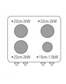 Cucina elettrica da banco trifase-7,5kw, 4 piastre 3xØ22 + 1xØ15 - cm 70x70x28h