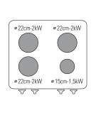 Cucina elettrica trifase-7,5kw, 4 piastre 3xØ22 + 1xØ15, su vano aperto cm 69,5x57x40 -cm 70x70x85h