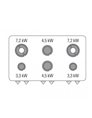 Cucina a gas 6 fuochi, potenza fuochi aperti 2x7,2kw+2x3,3kw+2x4,5kw - cm 105x70x28h Cucina a gas 6 fuochi, potenza fuochi aperti 2x7,2kw+2x3,3kw+2x4,5kw - cm 105x70x28h