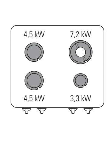 Cucina a gas 4 fuochi, forno a gas statico GN 2/1, fuochi aperti 1x7,2kw+1x3,3kw+2x4,5kw - cam. forno cm 57,5x65x30 - cm 70x70x8