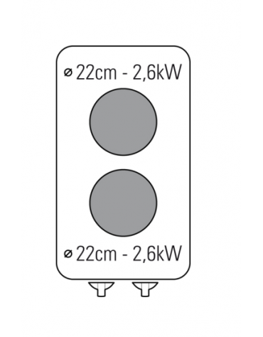 Cucina elettrica da banco trifase-5,2kw, 2 piastre Ø cm 22 - cm 35x70x28h