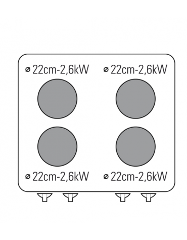 Cucina elettrica da banco trifase-10,4kw, 4 piastre Ø 22 - cm 70x70x28h