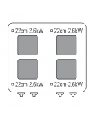 Cucina elettrica da banco trifase-10,4kw, 4 piastre cm 22x22 - cm 70x70x28h