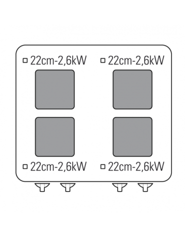 Cucina elettrica da banco trifase-10,4kw, 4 piastre cm 22x22 - cm 70x70x28h