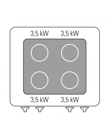 Cucina elettrica ad induzione da banco trifase-14kw, 4 zone di cottura - Adatta a pentole fondo liscio - cm 70x70x28h