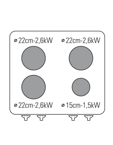 Cucina elettrica 4 piastre ermetiche 3xØ22cm + 1xØ15cm, forno elettrico statico GN2/1 - potenza Kw 14,6 trifase - cm 70x70x85h