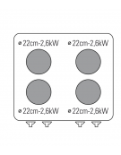 Cucina elettrica 4 piastre ermetiche tonde Ø 22cm, su forno elettrico statico GN2/1 - potenza Kw 15,7 trifase - cm 70x70x85h