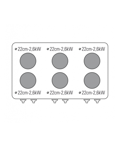 Cucina elettrica trifase-21,9kw, 6 piastre Ø22, su forno elettrico con camera cm 92,5x63x30 -cm 105x70x85h