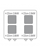 Cucina elettrica trifase-15,1kw, 4 piastre cm 22x22, su forno elettrico GN2/1, con camera cm 57x65x30 -cm 70x70x85h