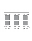 Cucina elettrica trifase-20,3kw, 6 piastre cm 22x22, su forno elettrico GN2/1, con camera cm 57,5x65x30 -cm 105x70x85h