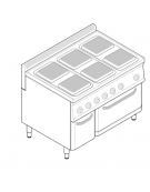 Cucina elettrica trifase-20,6kw, 6 piastre cm 22x22, su forno elettrico ventilato, con camera cm 57x51,5x30 -cm 105x70x85h
