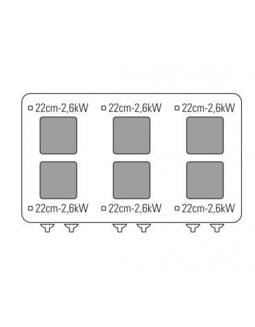 Cucina elettrica trifase-20,6kw, 6 piastre cm 22x22, su forno elettrico ventilato, con camera cm 57x51,5x30 -cm 105x70x85h Cucina elettrica trifase-20,6kw, 6 piastre cm 22x22, su forno elettrico ventilato, con camera cm 57x51,5x30 -cm 105x70x85h