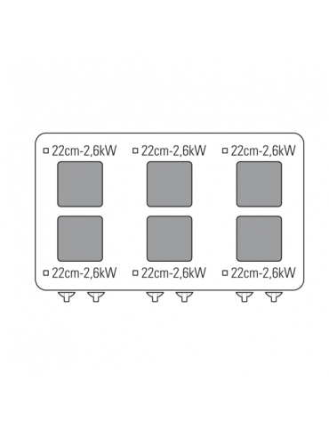 Cucina elettrica trifase-20,6kw, 6 piastre cm 22x22, su forno elettrico ventilato con camera cm 92x51,5x30 -cm 105x70x85h