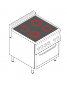 Cucina elettrica in vetroceramica trifase-13,3kw, con 4 piani di cottura, con forno elettrico - cm 70x70x85h