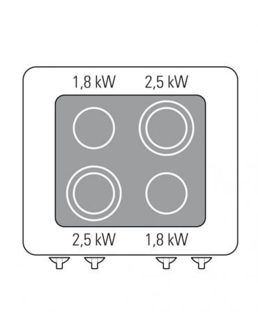 Cucina elettrica  in vetroceramica trifase-13,6kw, con 4 piani di cottura, con forno ventilato  - cm 70x70x85h