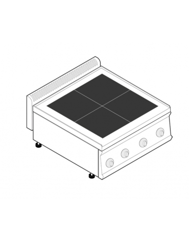 Cucina elettrica da banco trifase-10kw, 4 piastre quadre fisse cm 30x30 - cm 70x70x28h