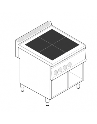 Cucina elettrica trifase-10kw, 4 piastre quadre fisse cm 30x30, su vano aperto - dim tot. cm 70x70x85h