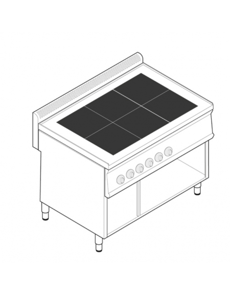 Cucina elettrica trifase-15kw, 6 piastre quadre fisse cm 30x30, su vano aperto - dim tot. cm 105x70x85h