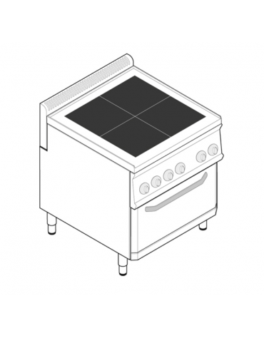 Cucina elettrica trifase-14,7kw, 4 piastre quadre fisse 30x30, forno eletr., camera cm 57,5x65x30  - dim tot. cm 70x70x85h