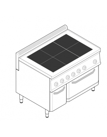 Cucina elettrica trifase-19,7kw, 6 piastre quadre fisse 30x30, forno elett., camera cm 57,5x65x30  - dim tot. cm 105x70x85h