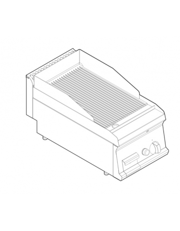 Fry top a gas da banco, 7 kw, piastra rigata, consumo gas 0,74 m³/h - sup. di cottura cm 34,6x56,4  - dim. 35x70x28h