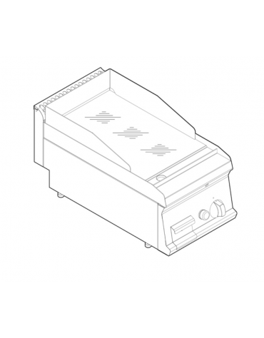 Fry top a gas da banco, 7 kw, piastra liscia cromata, consumo gas 0,74 m³/h - sup. di cottura cm 34,6x56,4  - dim. 35x70x28h