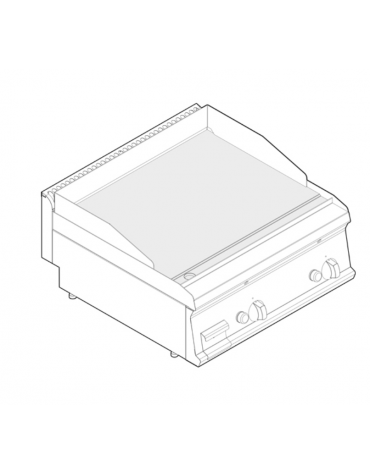 Fry top a gas da banco, 14 kw, piastra liscia, consumo gas 1,48 m³/h - sup. di cottura cm 69,6x56,4  - dim. 70x70x28h