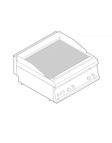 Fry top a gas da banco, 14 kw, piastra rigata, consumo gas 1,48 m³/h - sup. di cottura cm 69,6x56,4  - dim. 70x70x28h