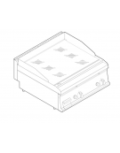 Fry top a gas da banco, 14 kw, piastra liscia cromata, consumo gas 1,48 m³/h - sup. di cottura cm 69,6x56,4  - dim. 70x70x28h