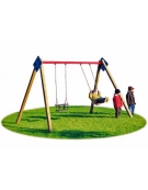 Altalena 2 posti con sedili a gabbia - Montanti in legno e trave in acciaio - Da interrare o da tassellare - cm 380x235x240h