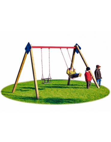 Altalena 2 posti con sedili a gabbia - Montanti in legno e trave in acciaio - Da interrare o da tassellare - cm 380x235x240h